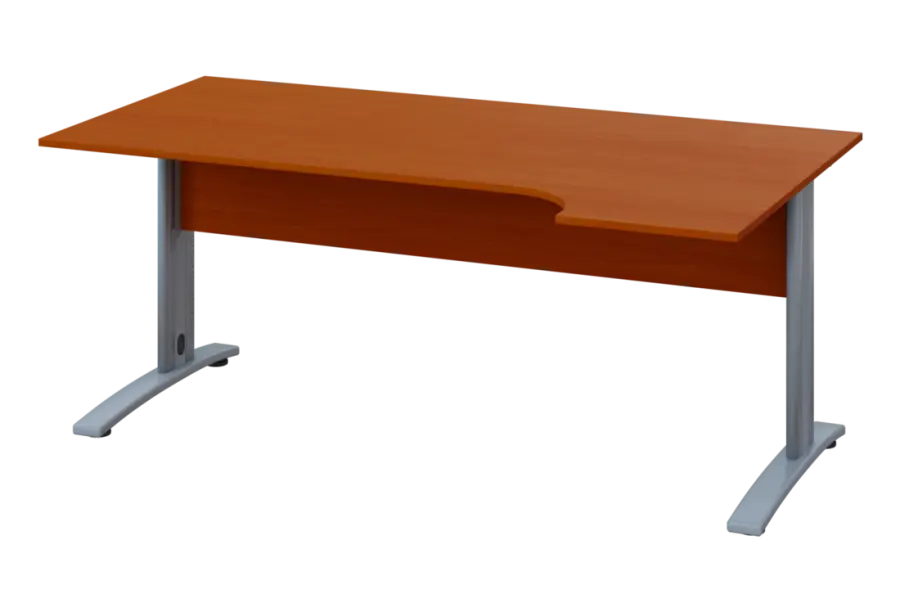 ERK 18 - 184 stůl kancelářský, rohový, pravý, kovová podnož stříbrná, deska 18 mm, široký 1800 mm, třešeň šumavská